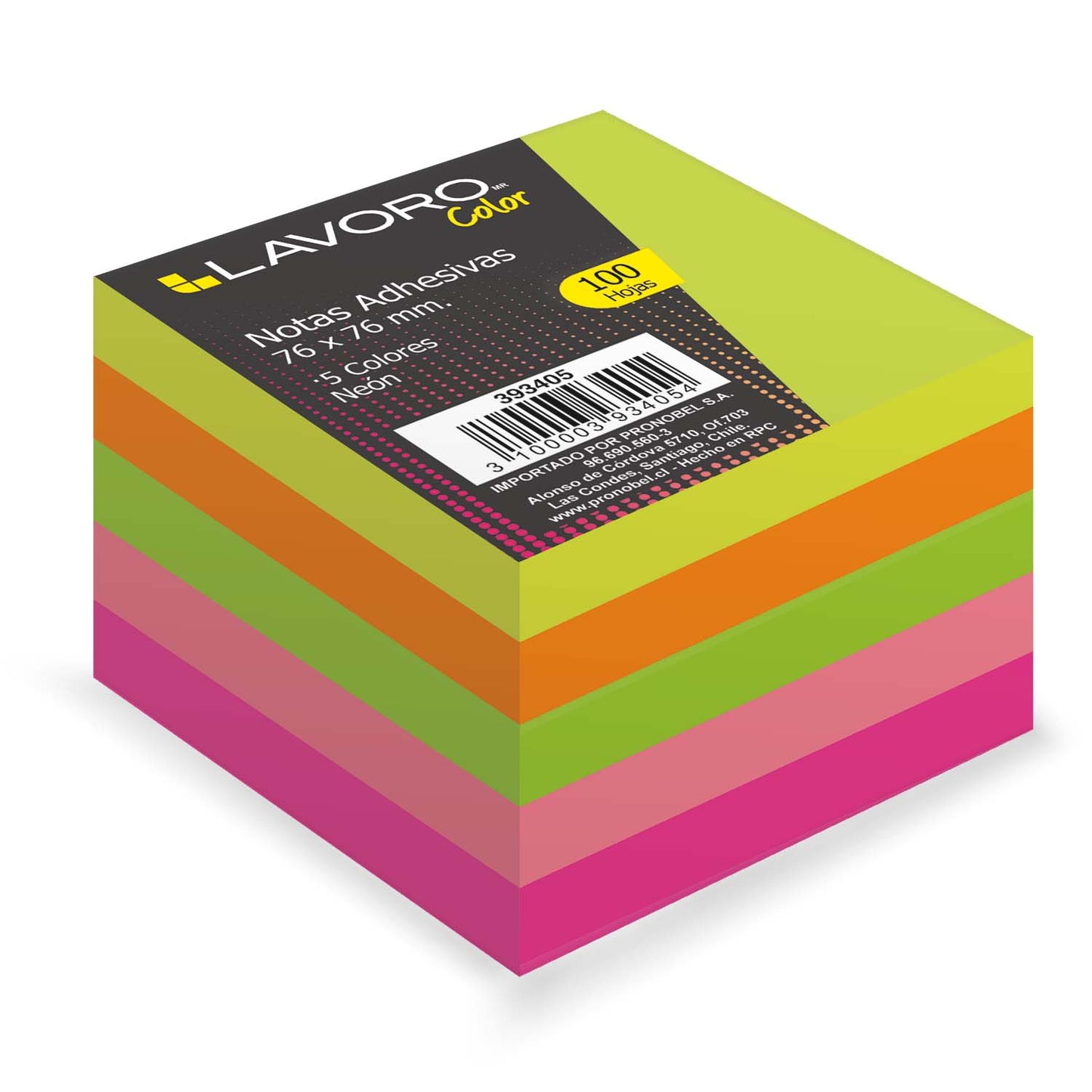 Nota Adhesiva 654 76x76 mm. 100 Unidades 5 Col. Neón | Fultons