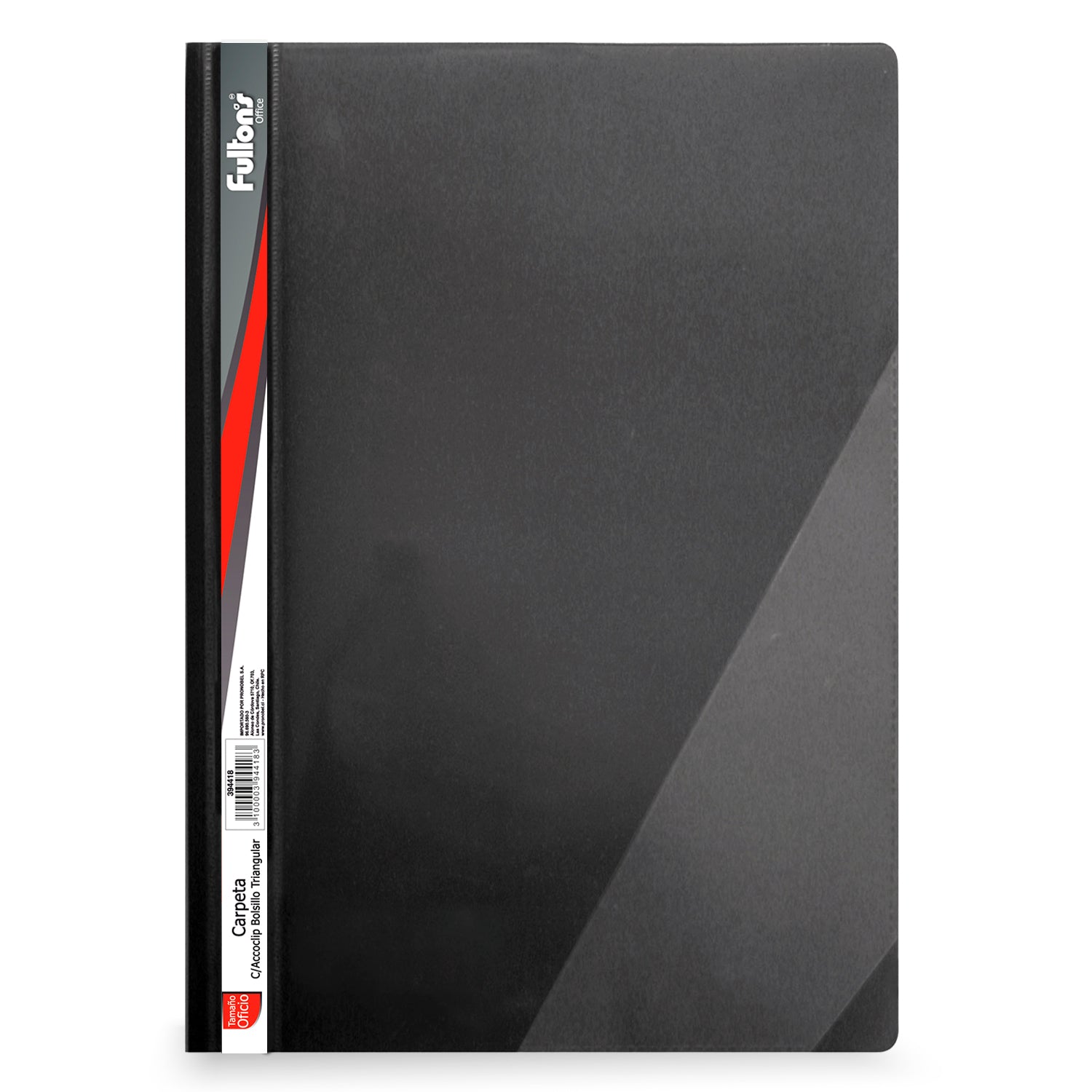 Carpeta con Accoclip Bolsillo Triangular Oficio Vinil Negro Fultons