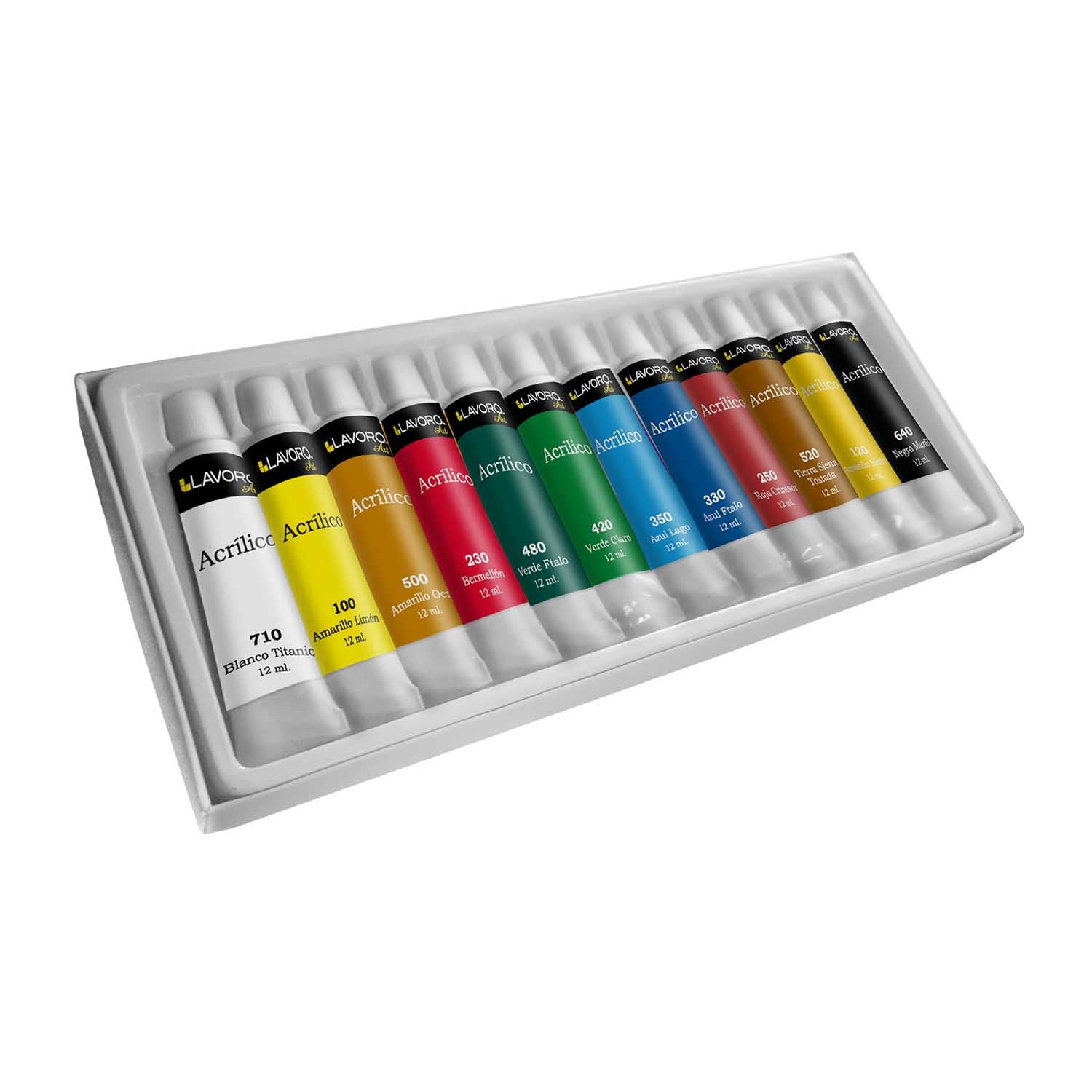 Pintura Acrílica Caja 12 Colores Pomo 12 ml | Lavoro