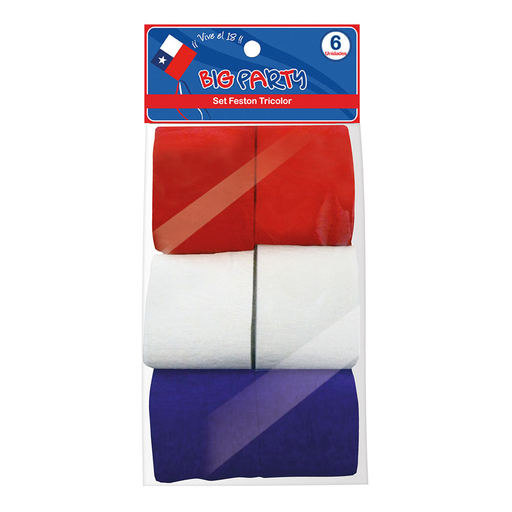Set 6 Piezas Festón Tricolor 10Mtsx4 cm | Big Party