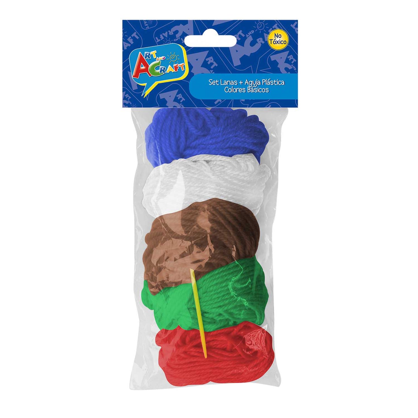 Set Lanas 5 Col. Básicos + 1 Aguja Plástica En Bolsa | Art & Craft