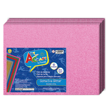 Goma Eva Glitter 40x60 cm Rosado 10 Unidades | Art & Craft