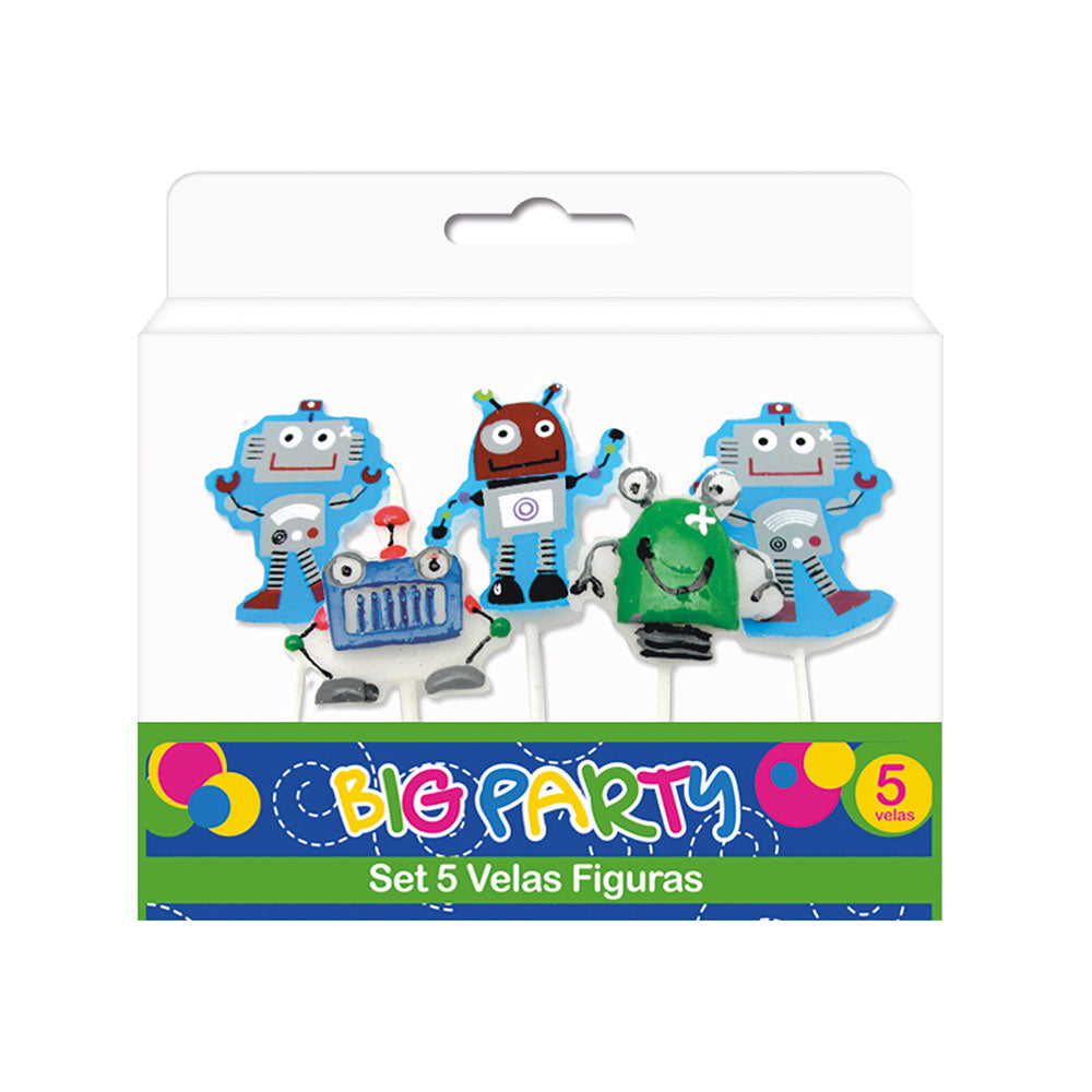 Set 5 Velas Robot | Big Party