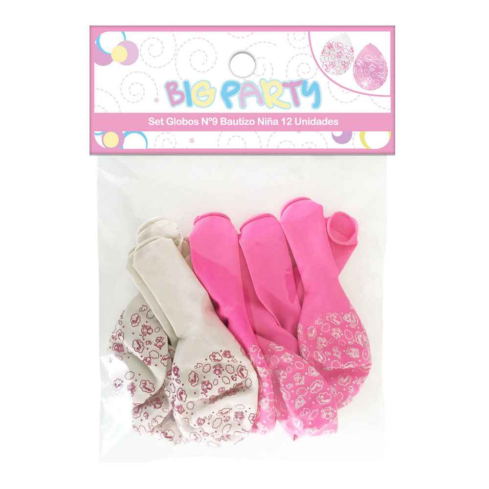 Set 12Un Globo Baby Niña Impreso Nº9 | Big Party