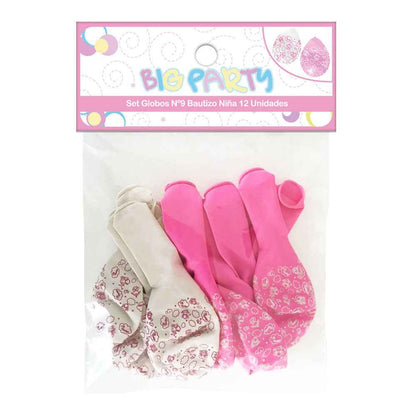 Set 12Un Globo Baby Niña Impreso Nº9 | Big Party