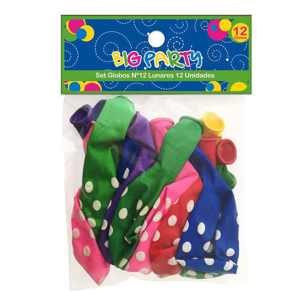Set 12Un Globo Impresos Lunares Surtido Nº12 | Big Party