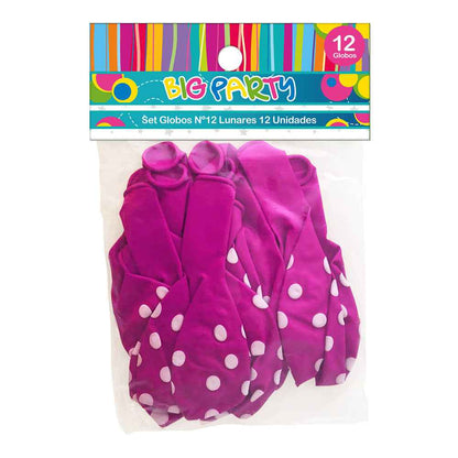 Set 12Un Globo Impresos Lunares Fucsia | Big Party