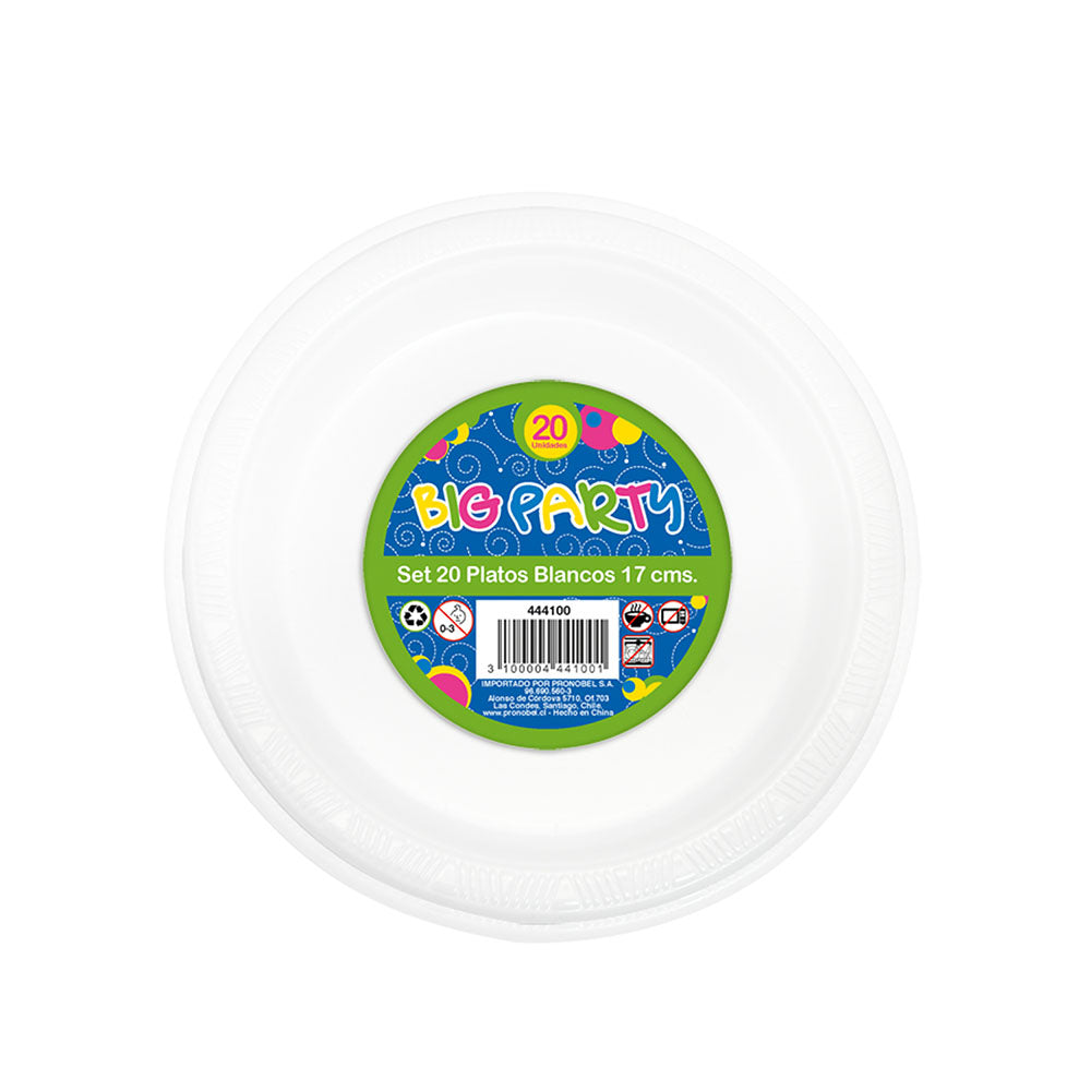 Plato Blanco 17 cm 20 Piezas | Big Party