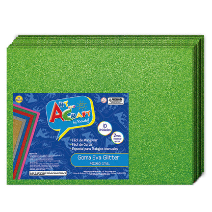 Goma Eva Glitter 40x60 cm Verde Claro 10 Unidades | Art & Craft