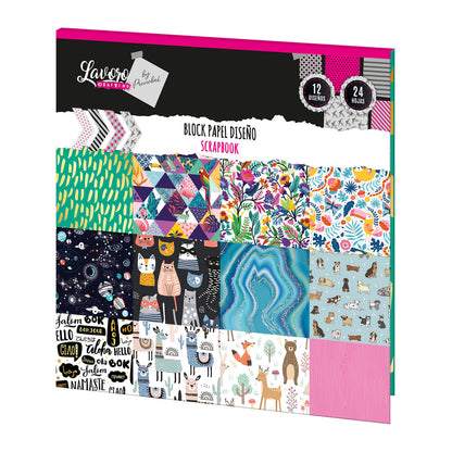 Block Papel Diseño Scrapbook 24 Hojas 15x15 cm | Lavoro