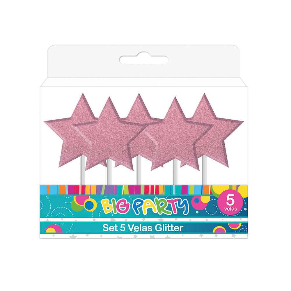 Set 5 Velas Glitter | Big Party