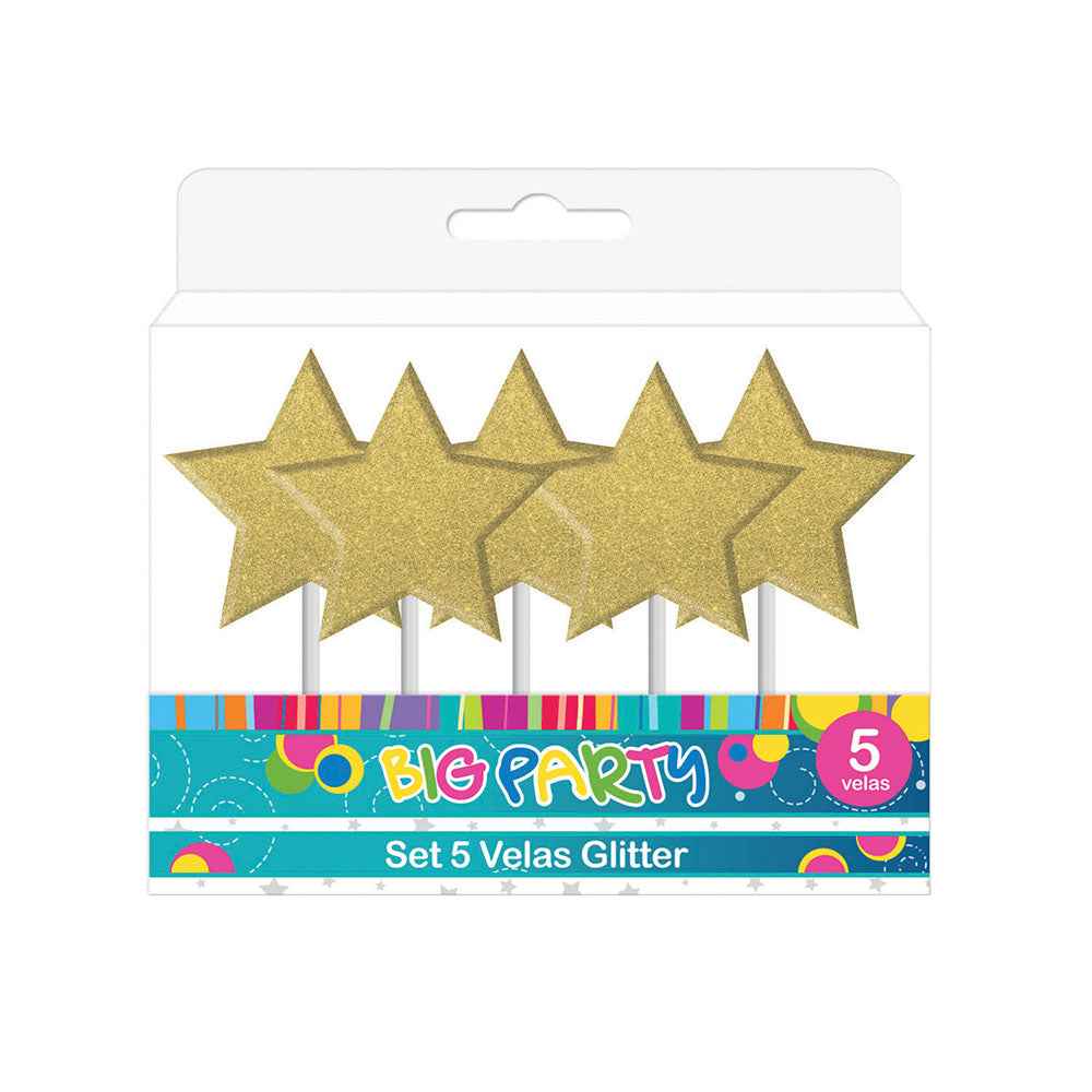Set 5 Velas Glitter | Big Party