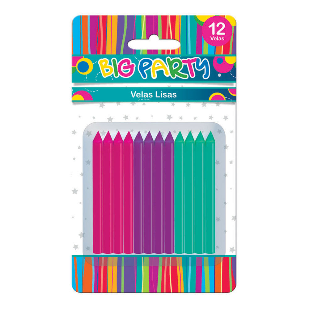 Set 12Velas Lisas 6 cm Colores | Big Party