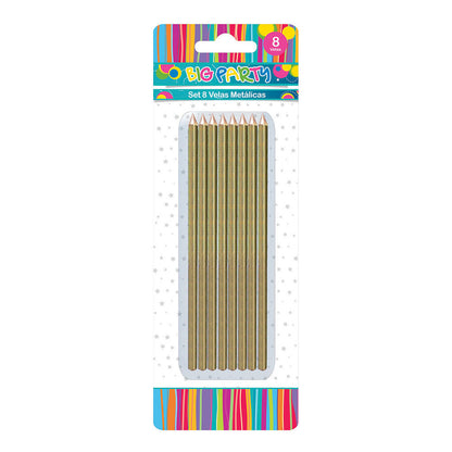 Vela Larga Metálica 8 Piezas 15 cm | Big Party