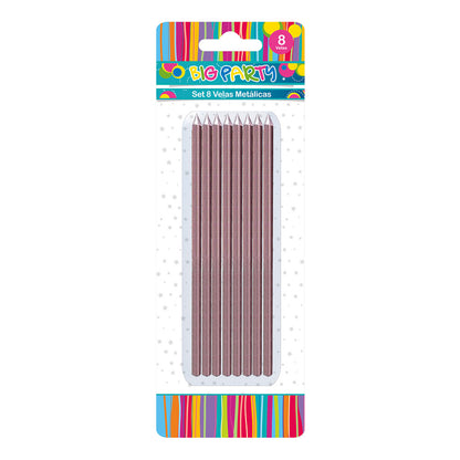 Vela Larga Metálica 8 Piezas 15 cm | Big Party
