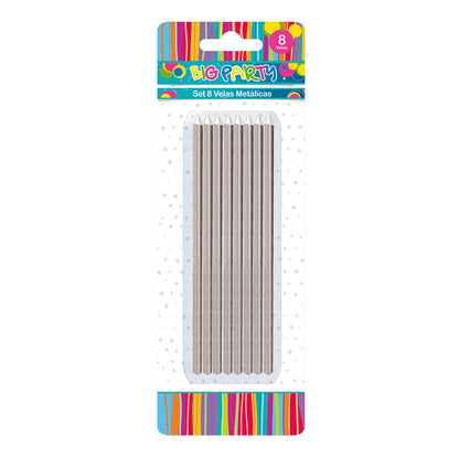 Vela Larga Metálica 8 Piezas 15 cm | Big Party