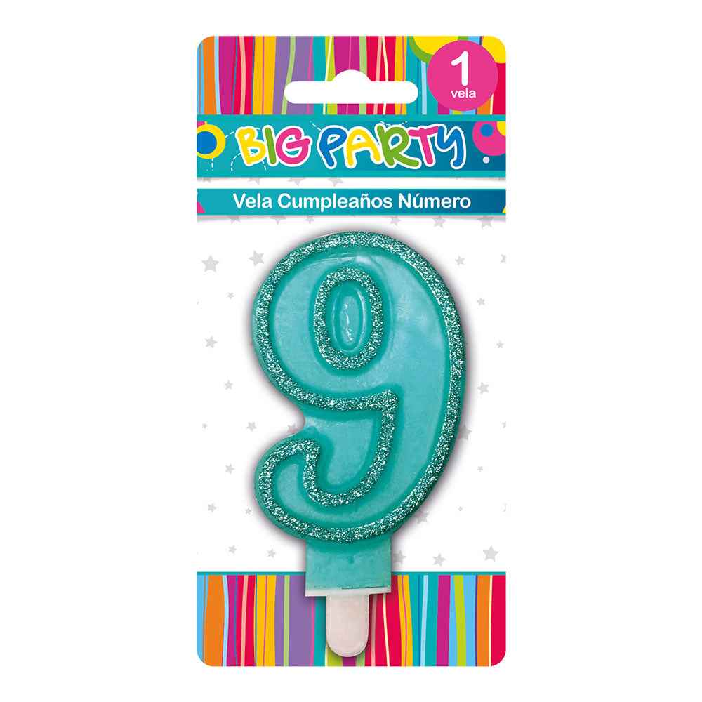Vela Color Borde Glitter N°9 | Big Party