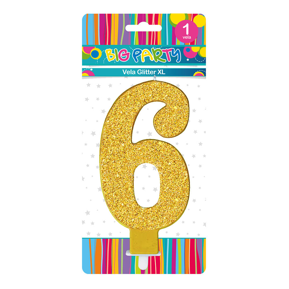 Vela Glitter N°6 al 13 cm Gold/Silver/Red | Big Party