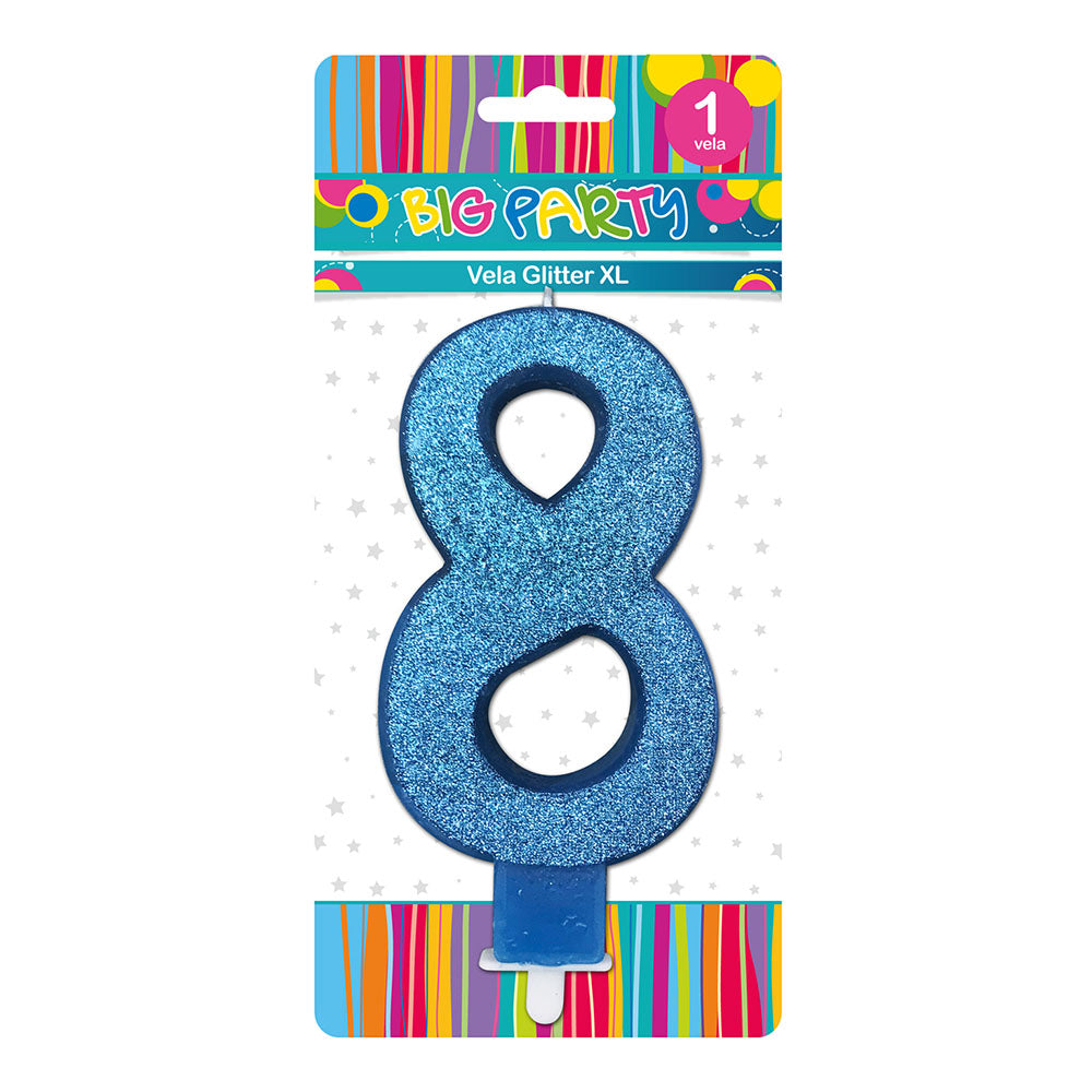 Vela Glitter N°8 Col Surt 8,5 cm | Big Party
