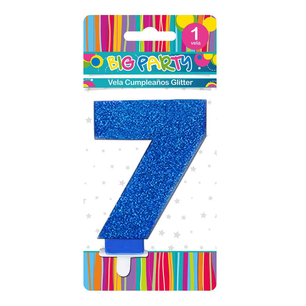 Vela Glitter N°7 Colores Surtidos 8,5 cm | Big Party