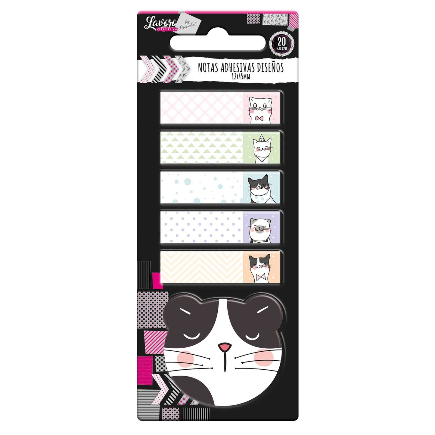 Nota Adhesiva 5x12x45mm 1x45x45 20 Hj Diseño Gato 2 | Lavoro