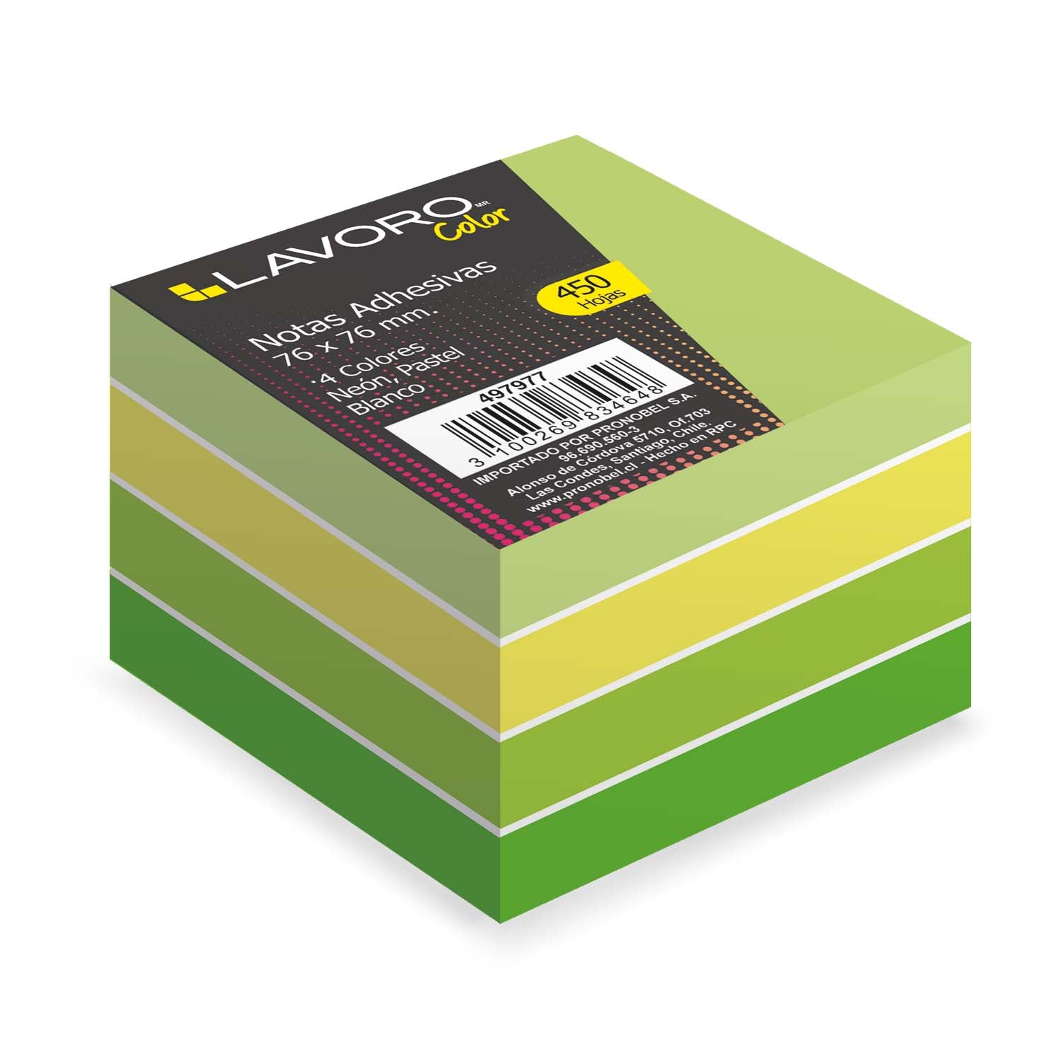 Nota Adhesiva 654 76x76 mm 450Hj 4Col.Verde | Lavoro