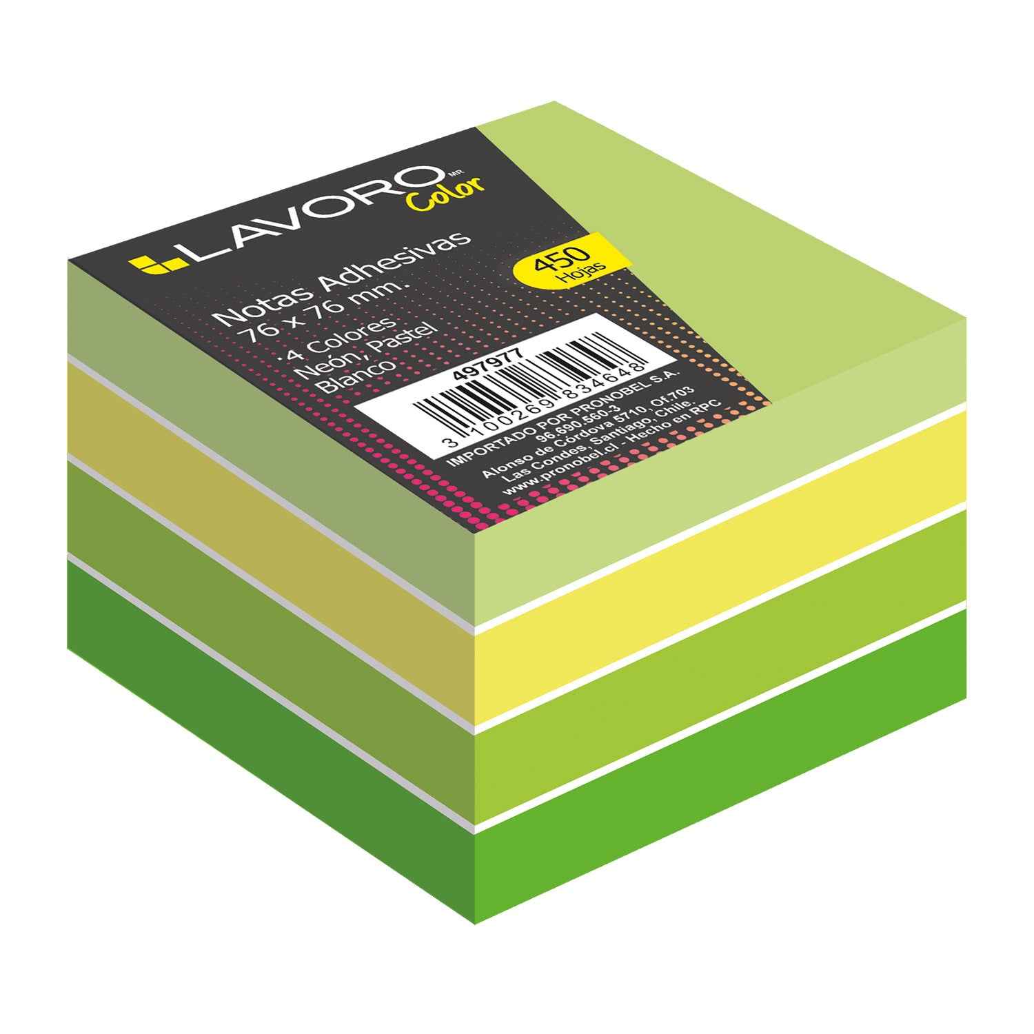 Nota Adhesiva 654 76x76 mm 450Hj 4Col.Verde | Lavoro