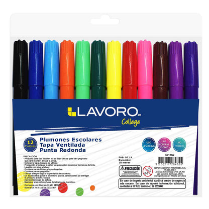 Plumón Escolar Jumbo Punta Redonda 12 Un. Colores Surtidos | Lavoro