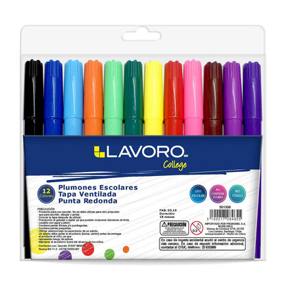 Plumón Escolar Jumbo Punta Redonda 12 Un. Colores Surtidos | Lavoro
