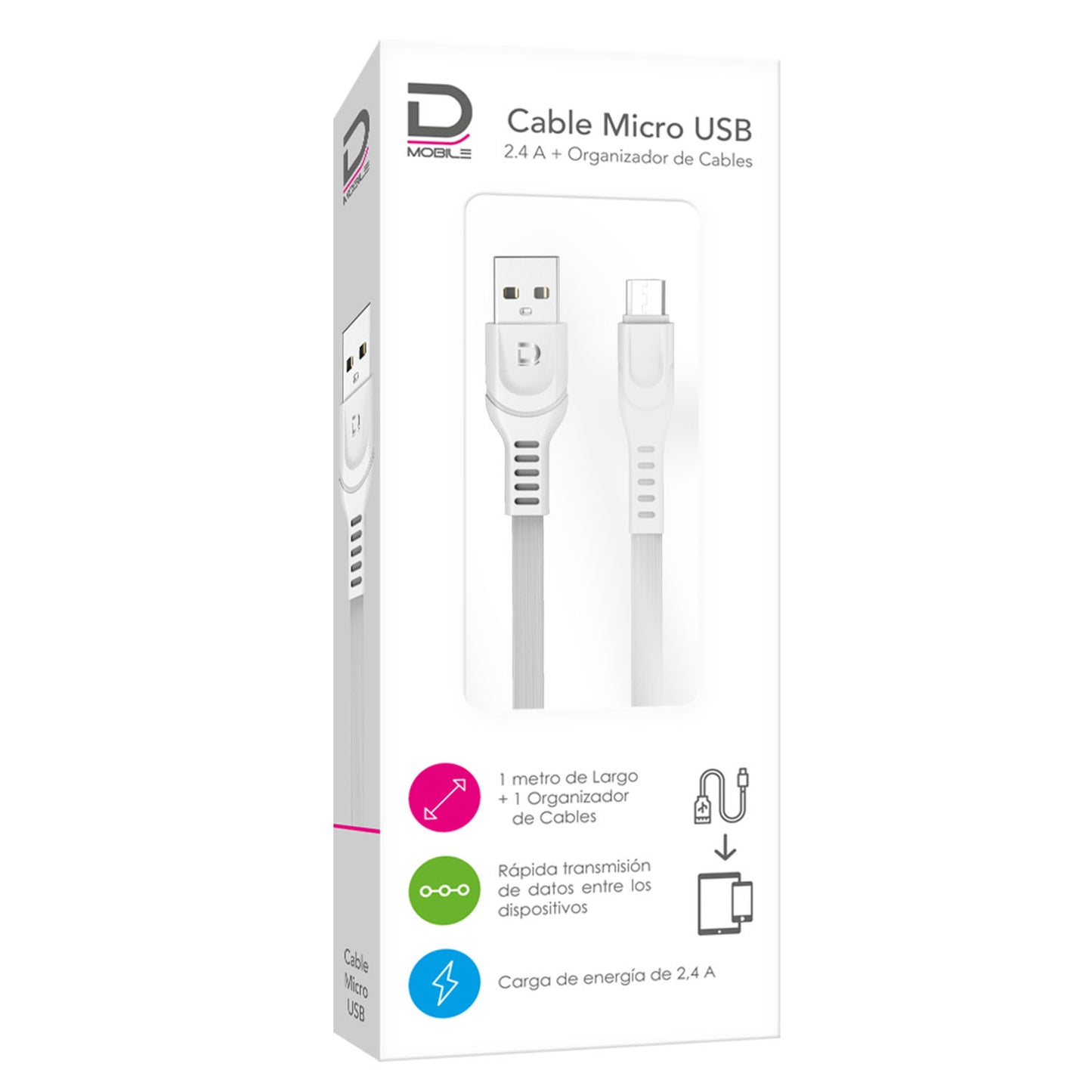 Cable Microbús 2.4A Blanco 1 metro | Datacom