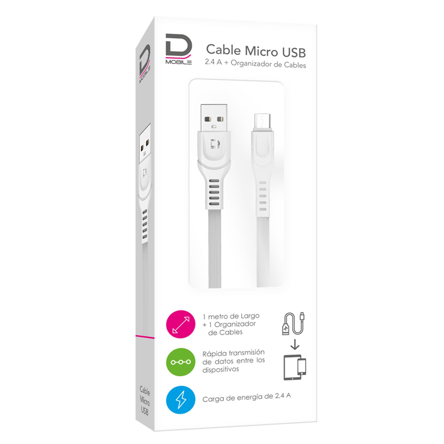 Cable Microbús 2.4A Blanco 1 metro | Datacom