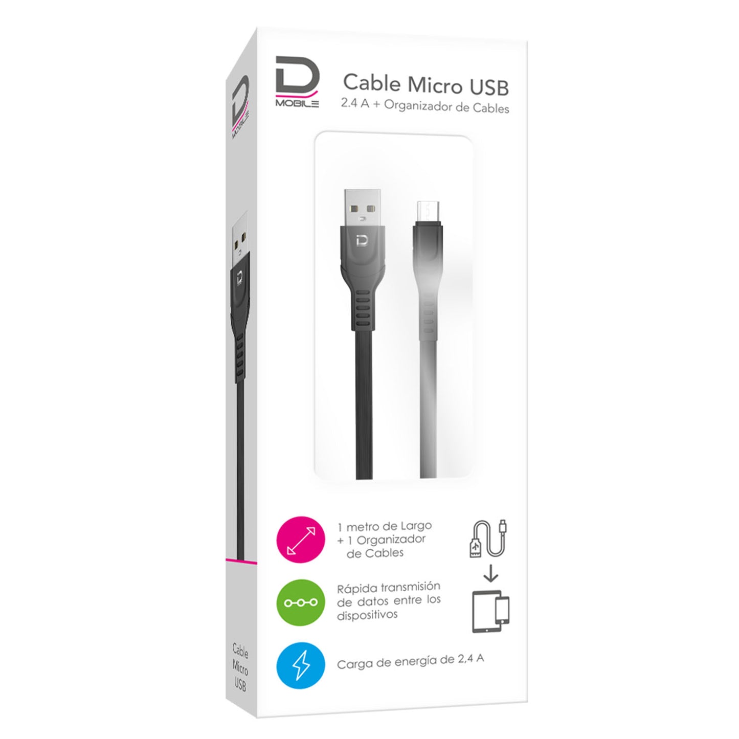 Cable Microbús 2.4A Negro 1 metro | Datacom