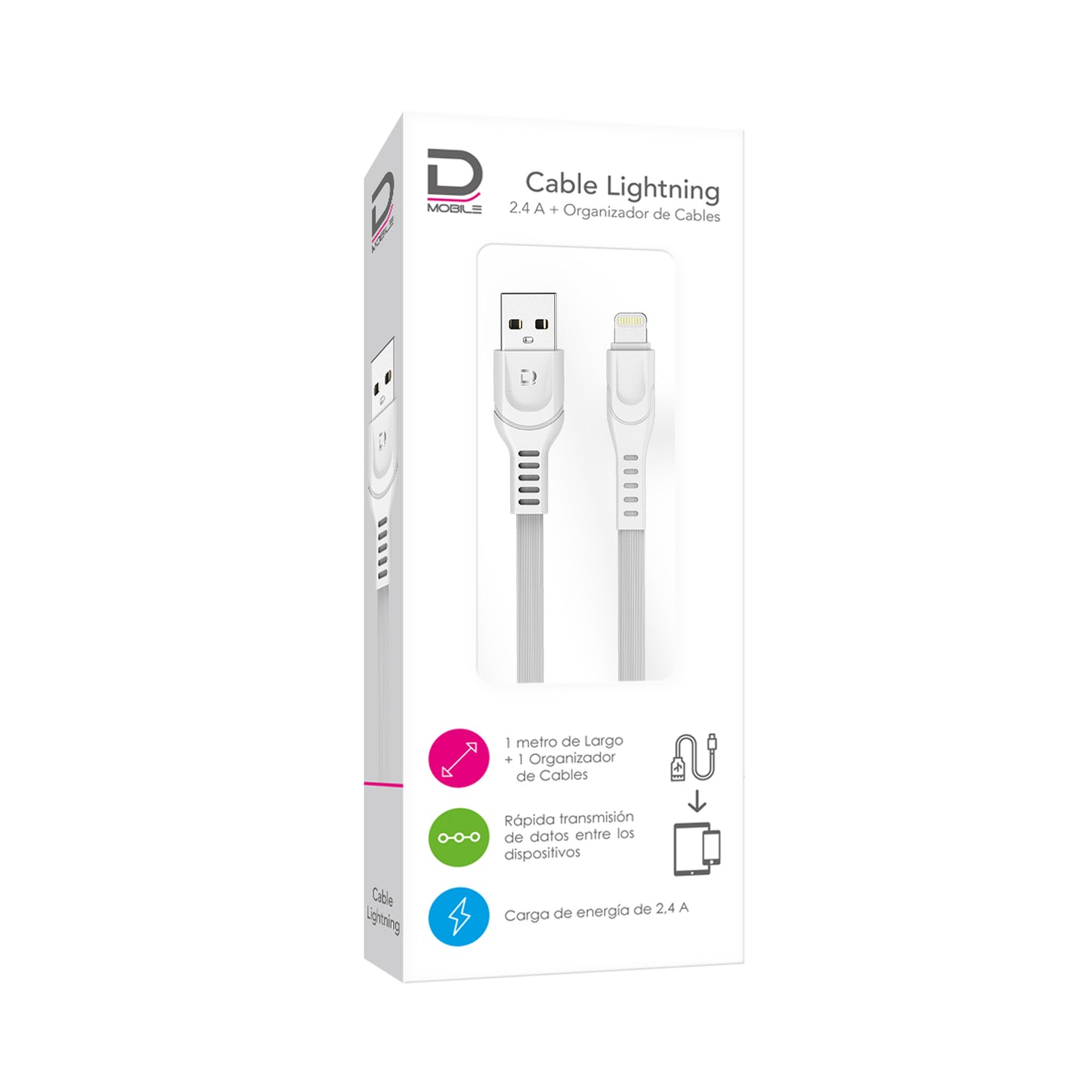 Cable Lightning 2.4A Blanco 1 metro | Datacom