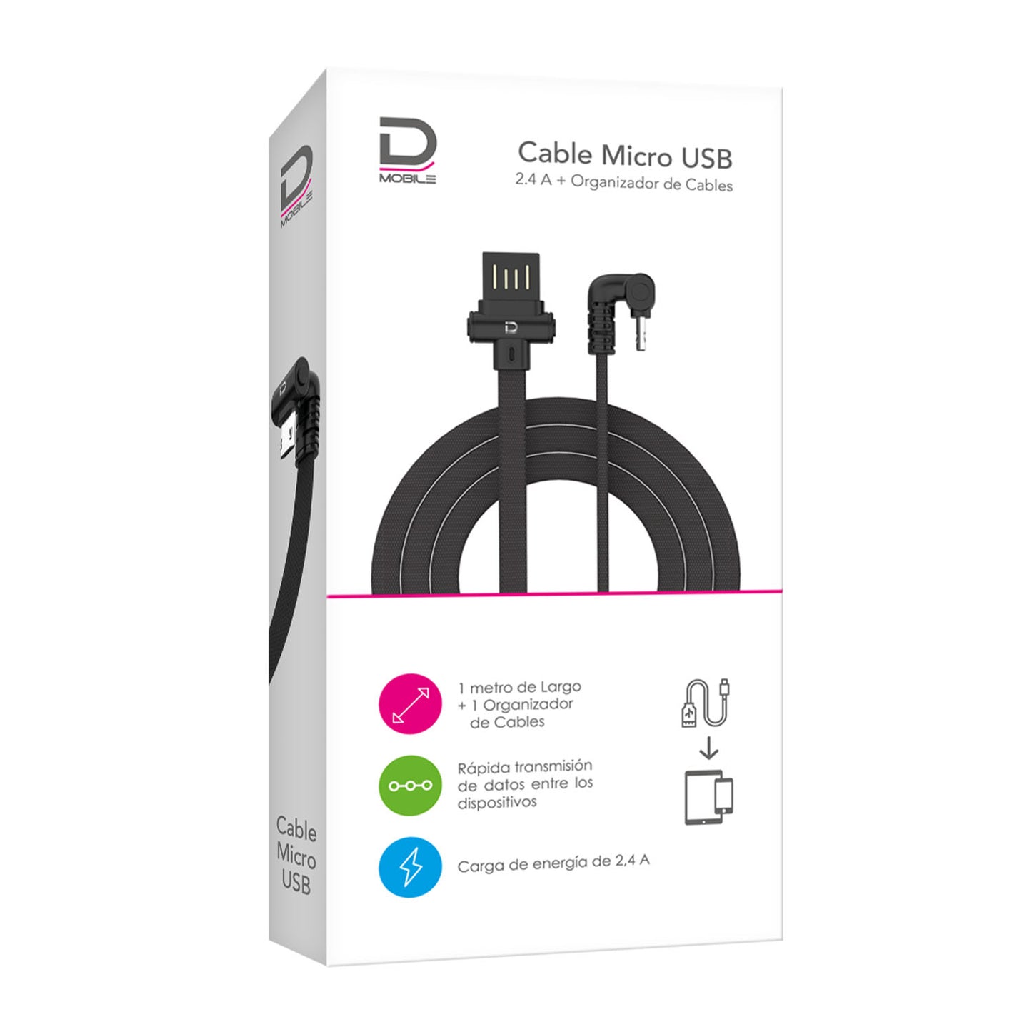 Cable Microbús 2.4A Negro 1 metro | Datacom