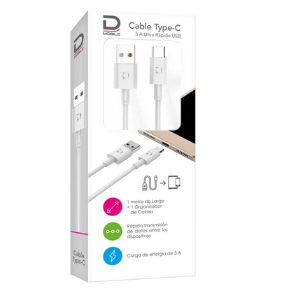 Cable Type-C 5A Blanco 1 metro | Datacom