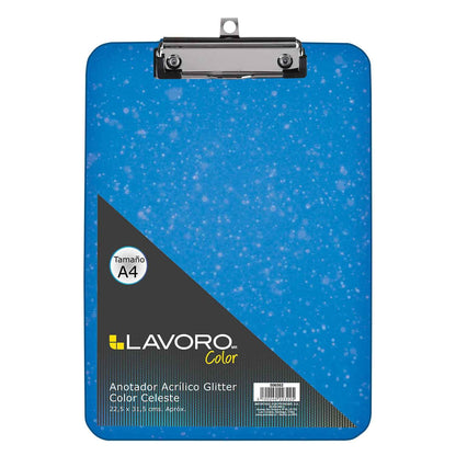 Anotador Acrílico A4 Con Glitter Azul | Lavoro