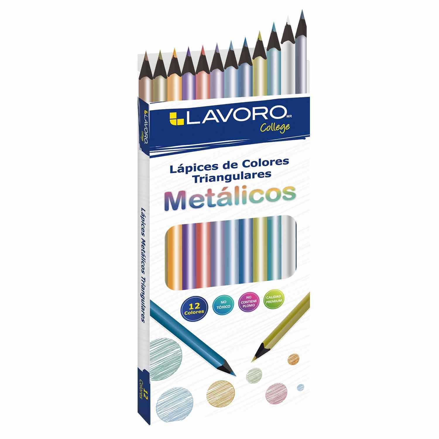 Lápices 12 Colores Largo Triangular Colores Metálicos | Lavoro