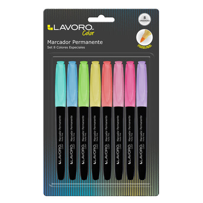 Marcador Permanente Desechable Set 8 Colores Especiales | Lavoro