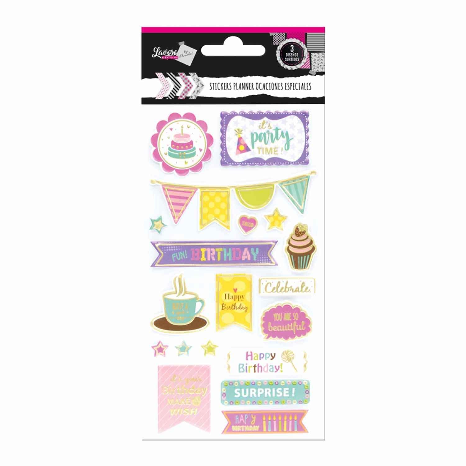 Stickers Scrapbook Ocasiones Especiales 3 Surtidos 15 Piezas Aprox | Lavoro