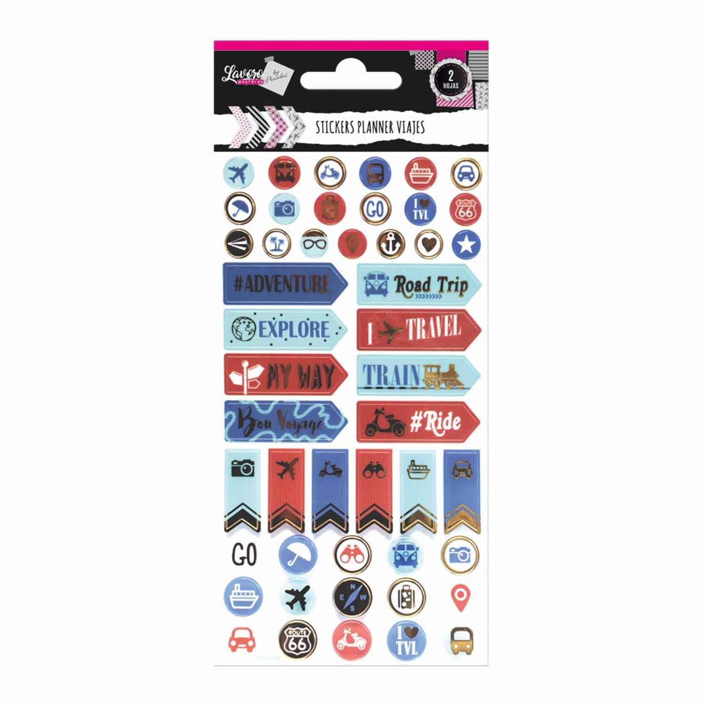 Stickers Planner 2 Hojas Viajes Diseños Surtidos | Lavoro
