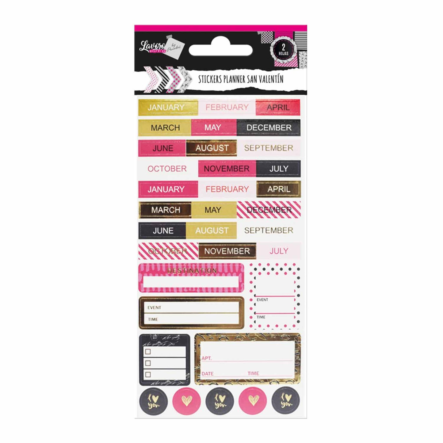 Stickers Planner 2 Hojas Romántico Diseños Surtidos | Lavoro