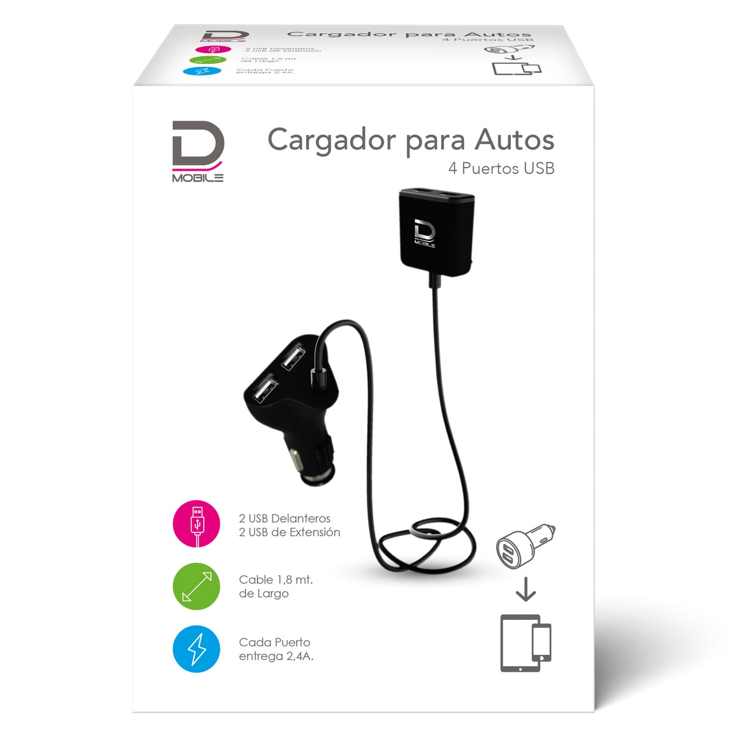 Cargador Para Auto 2+2 Extensible | Datacom