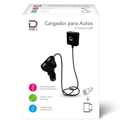 Cargador Para Auto 2+2 Extensible | Datacom