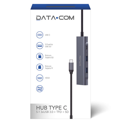Hub USB Tipo C - 3 USB + Tarjeta SD | Datacom