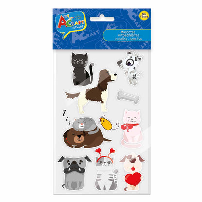 Figura Perro/Gato Goma Eva Glitter 12 Piezas | Art & Craft