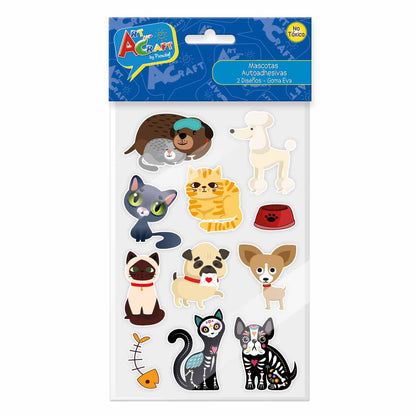 Figura Perro/Gato Goma Eva Glitter 12 Piezas | Art & Craft