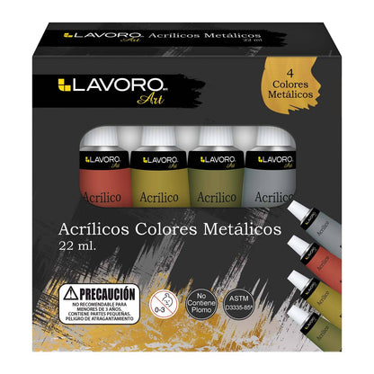 Pintura Acrílica Col Metálicos 4 Col 22Ml | Lavoro