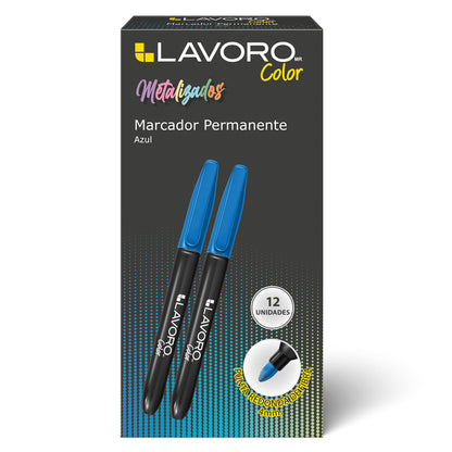 Marcador Permanente Punta Redonda Azul Metal | Lavoro