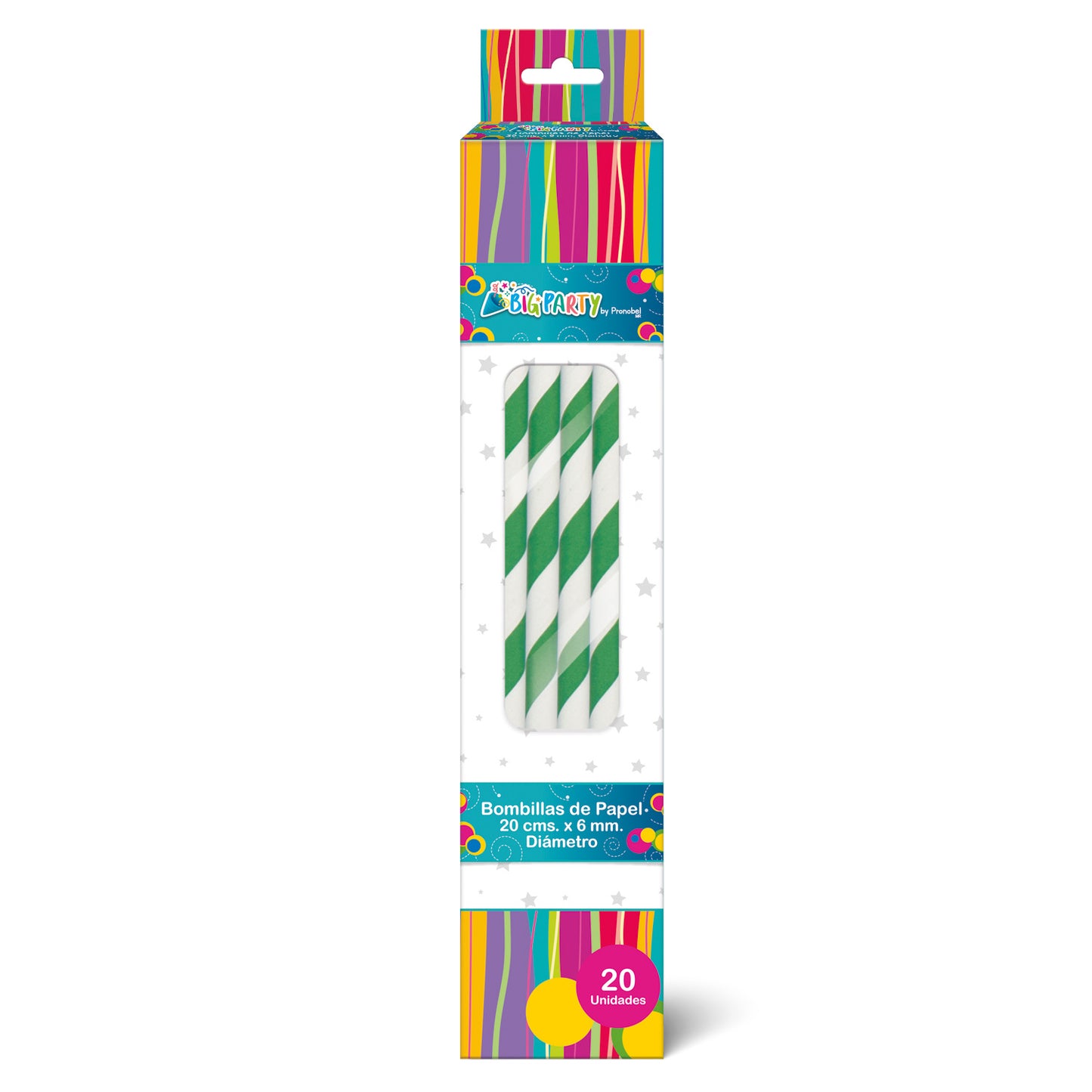 Bombilla Papel Verde-Blanco 20 unidades | Big Party