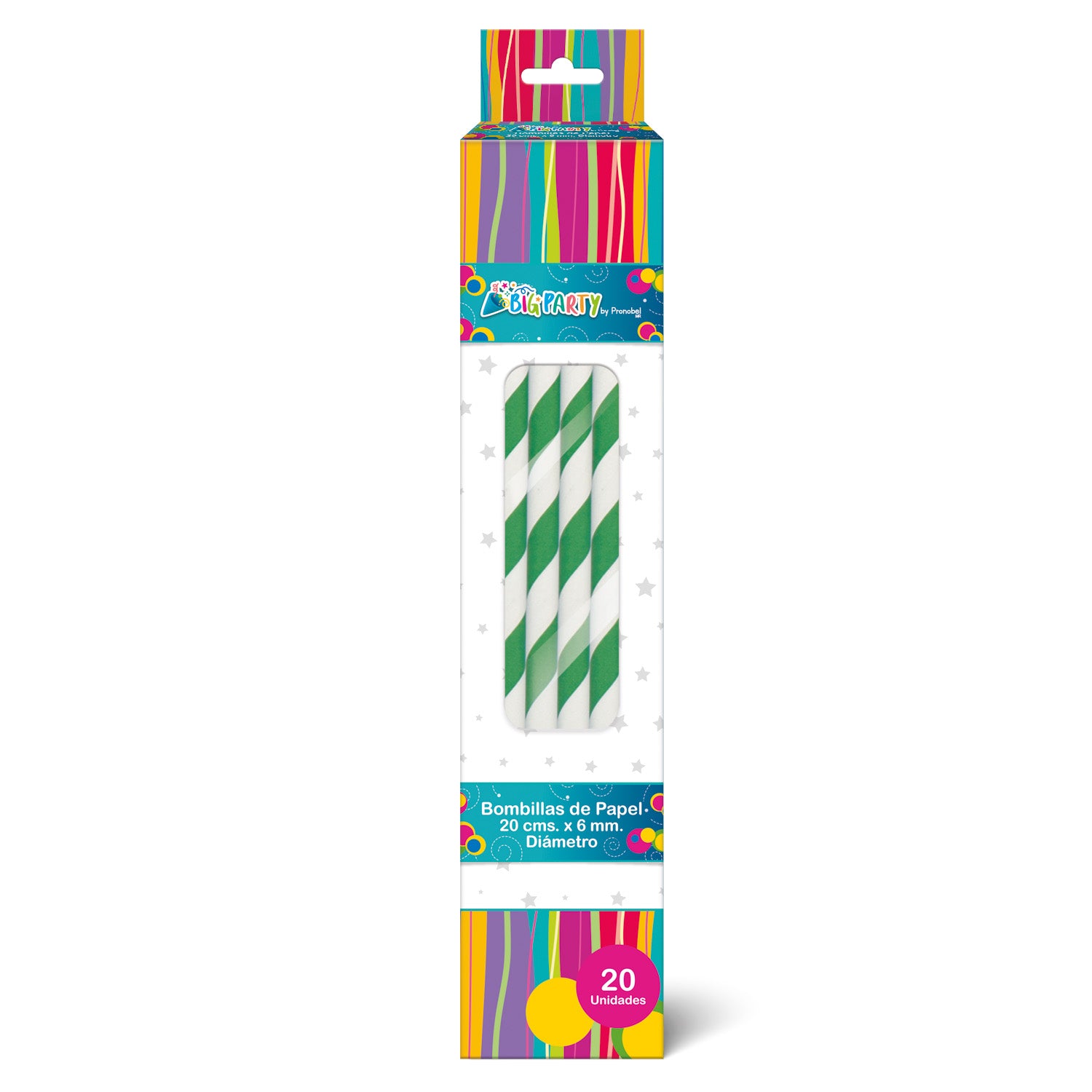 Bombilla Papel Verde-Blanco 20 unidades | Big Party